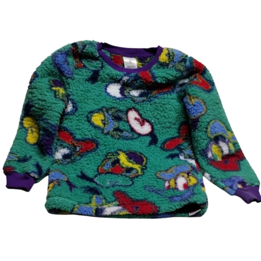 Disney Kids Fleece Pullover M/M Green Colorful Cartoon Sweatshirt